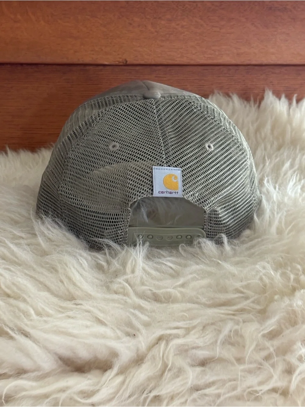 Carhartt Olive Camo Mesh Hat with Peach Logo